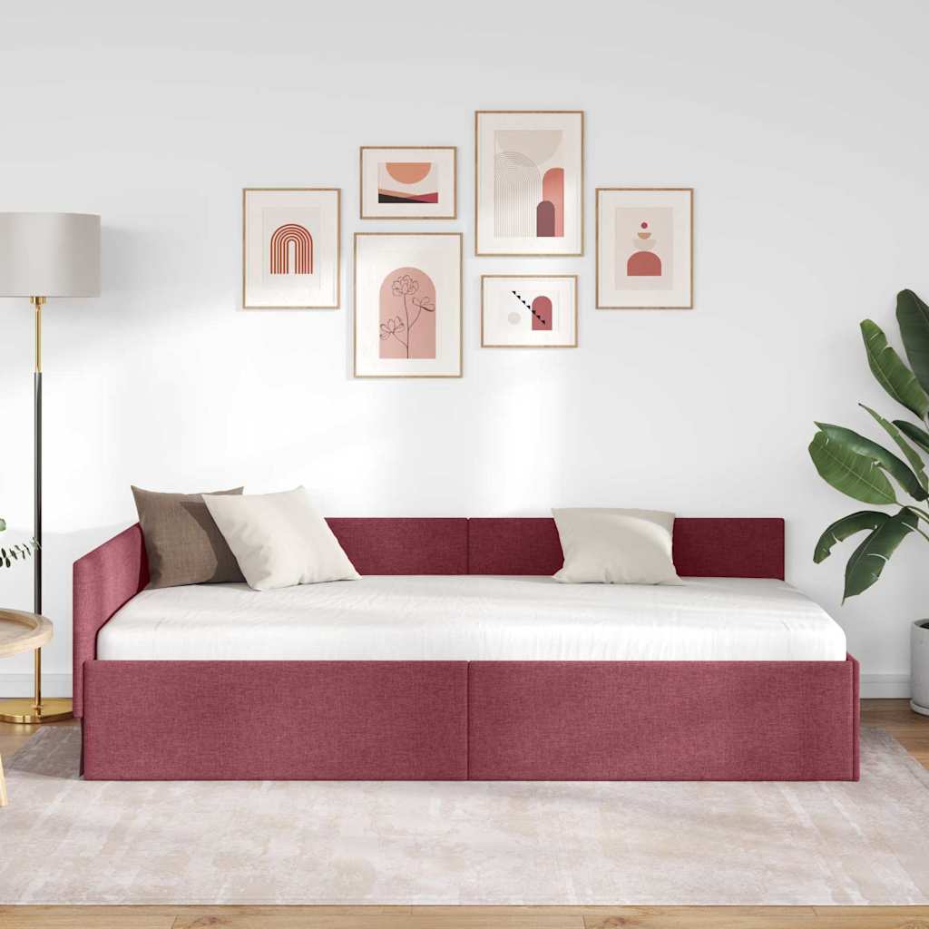 L shaped bed frame with headboard burgundy 80 cm x 200 cm fabric