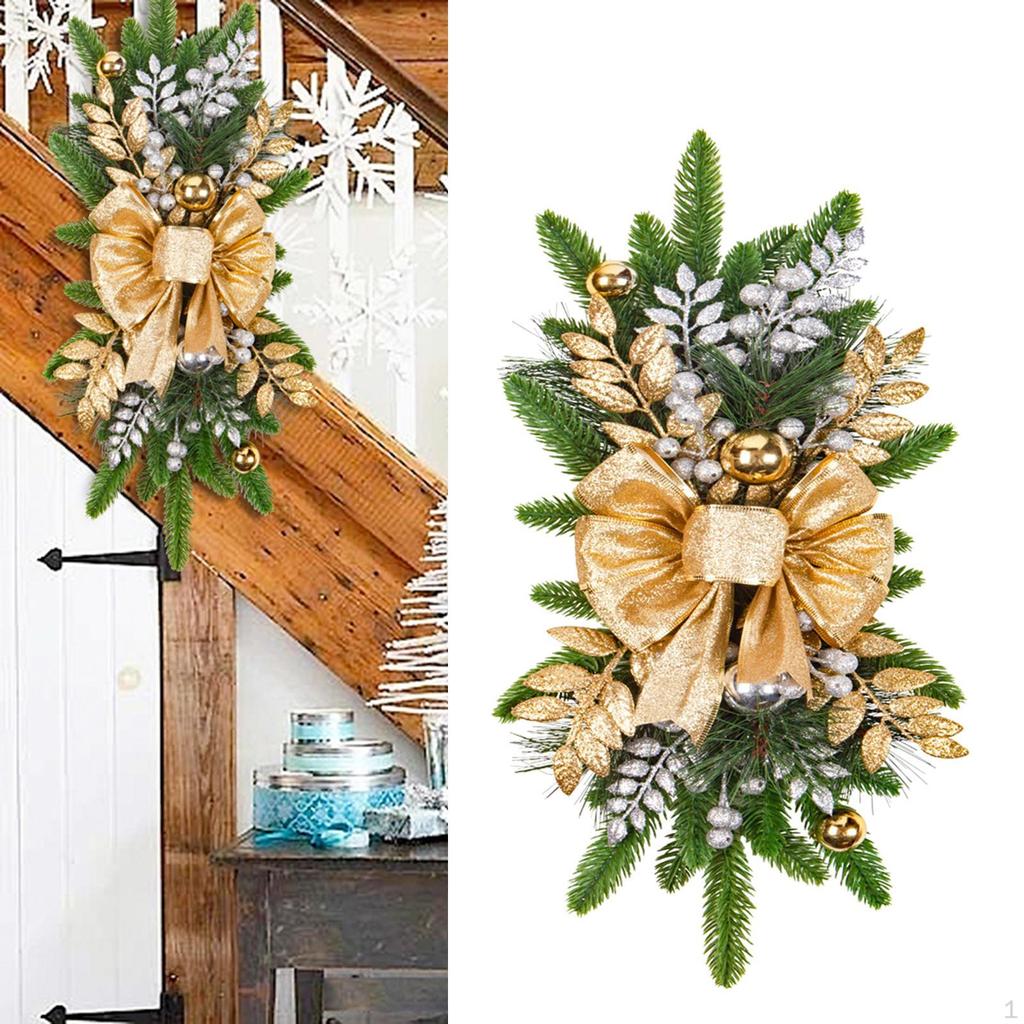Artificial Christmas Wreath Staircase Decoration with Balls for Home Fireplace Window Door Table