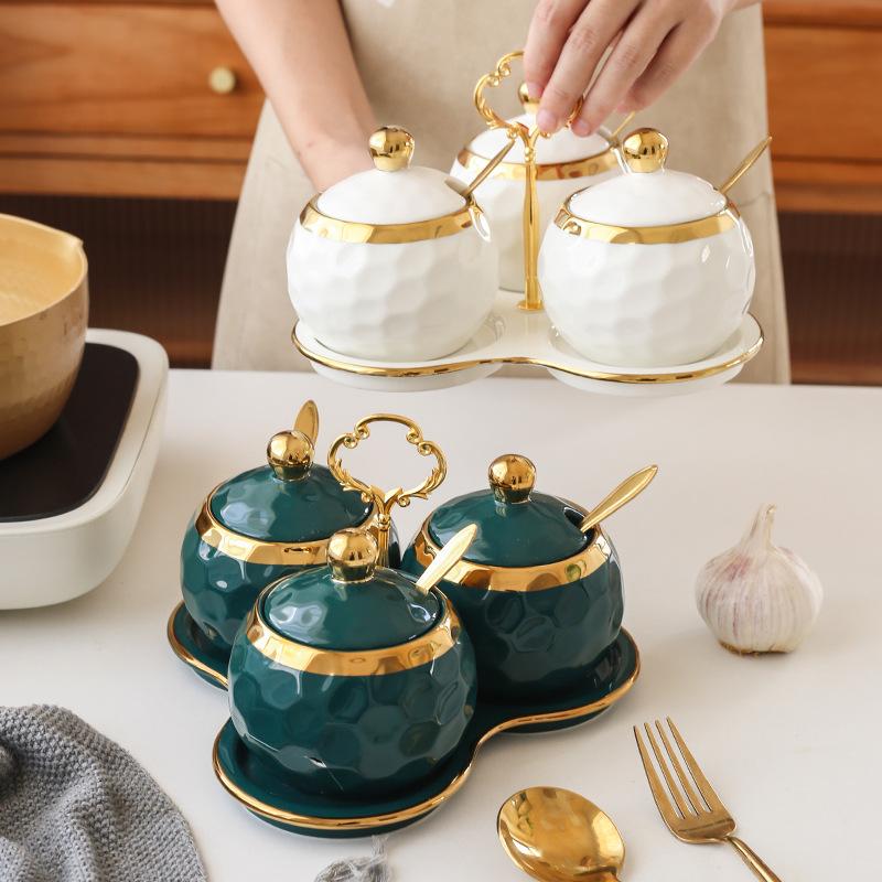 3 шт. фарфоровая сахарница для гольфа, горшок для приправы, керамический сахарница в форме гольфа с 1 лотком, контейнер для соли с крышкой и ложкой