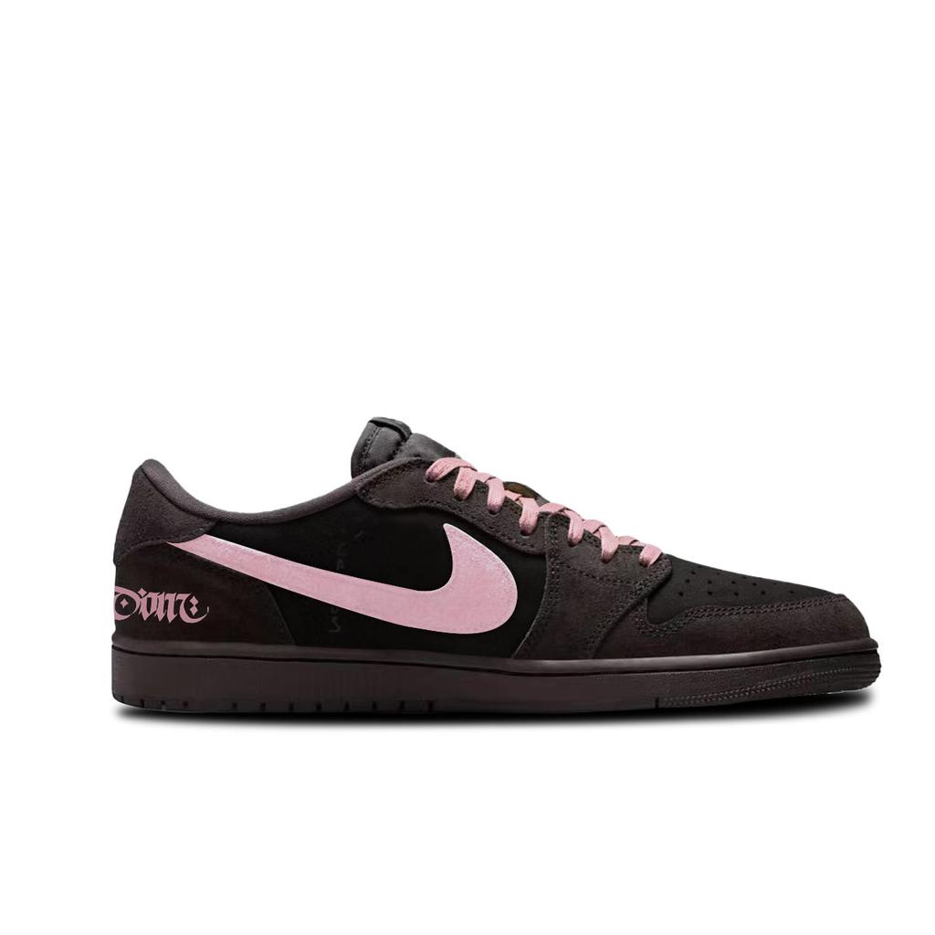 Travis Scott x Jordan Air Jordan 1 Cushioning Slip Resistant Low top Vintage Basketball Shoes Unisex Pink Brown DM7866-202(Team-)