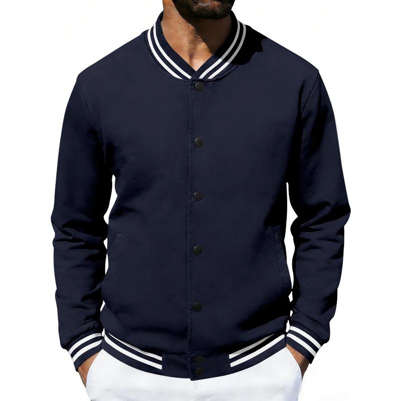 Men S Vintage Loose Fleece Stand Collar Baseball Jacket