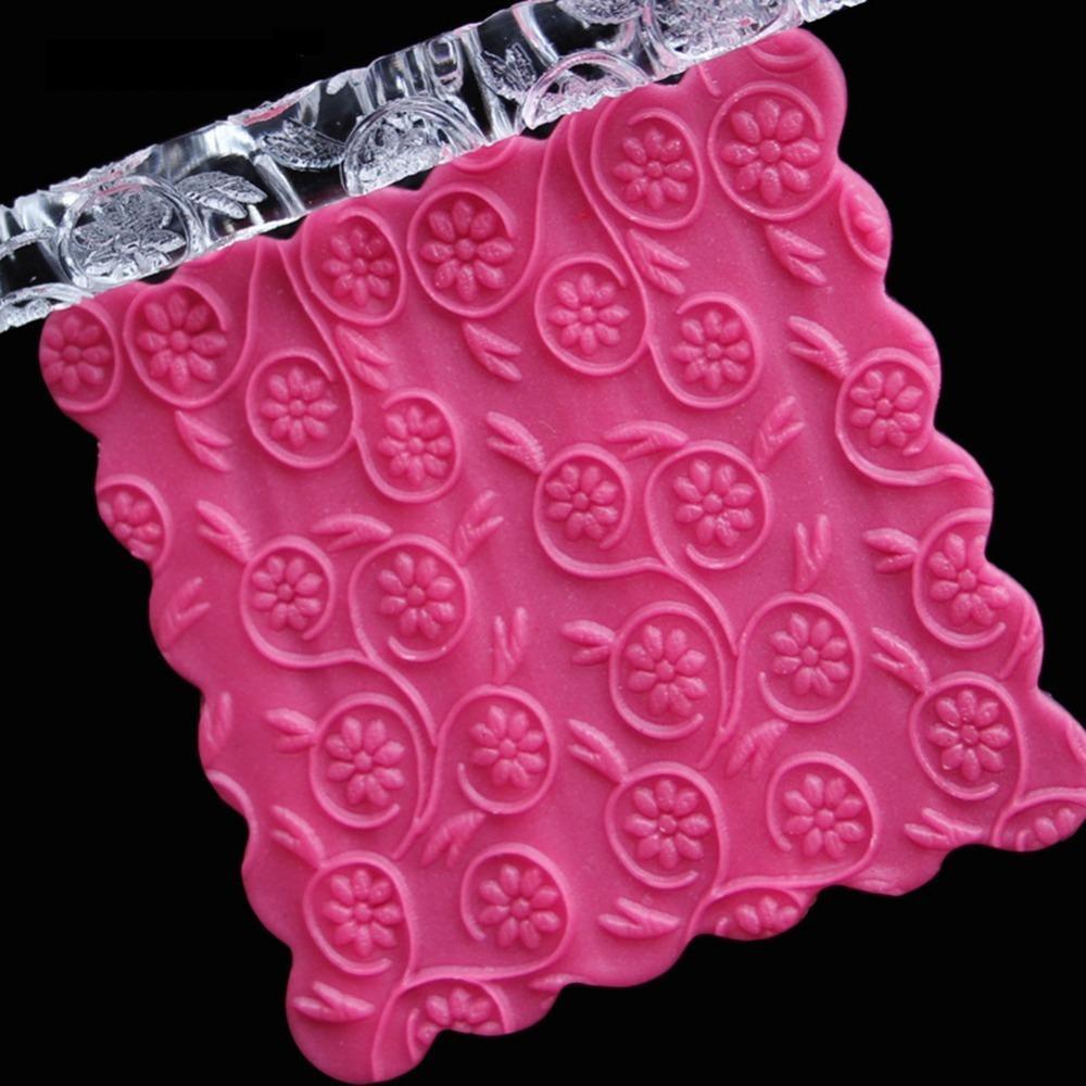 Acrylic Acrylic Rolling Pin Floral Vine Embossed Dough Rolling Pin Fondant Roller Pastry Making