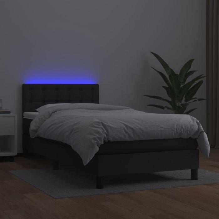 Sommier à lattes avec matelas - Noir - 90x190 cm - LED colorée - Tête de lit incluse