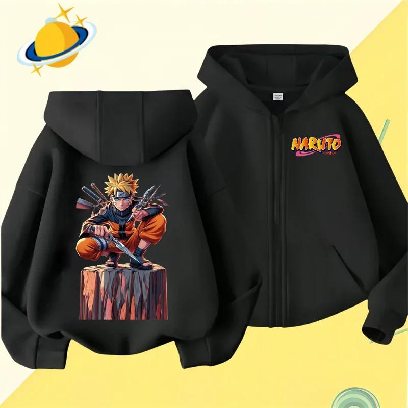 2025 MINISO Anime Naruto Kids Zipper Hoodie Cartoon Print Autumn/Winter Long-sleeved Hooded Sweatshirt Casual Top for Boys and Girls