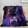 Wolfpatterned starry sky Flannel printed blanket suitable for all seasons suitable for living room office sofa and travel