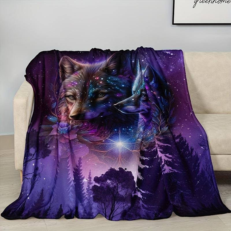 Wolfpatterned starry sky Flannel printed blanket suitable for all seasons suitable for living room office sofa and travel