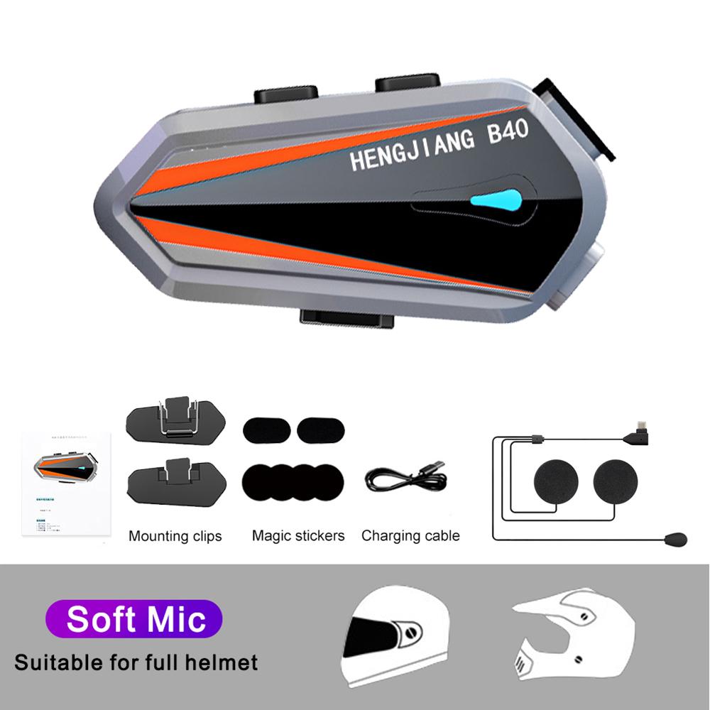 B40 Гарнитура для мотоциклетного шлема, 1600 мАч, длительный срок службы, HIFI, стереофоническое голосовое управление, Bluetooth, громкая связь, IPX7, водонепроницаемая окружающая подсветка для мотодомофона