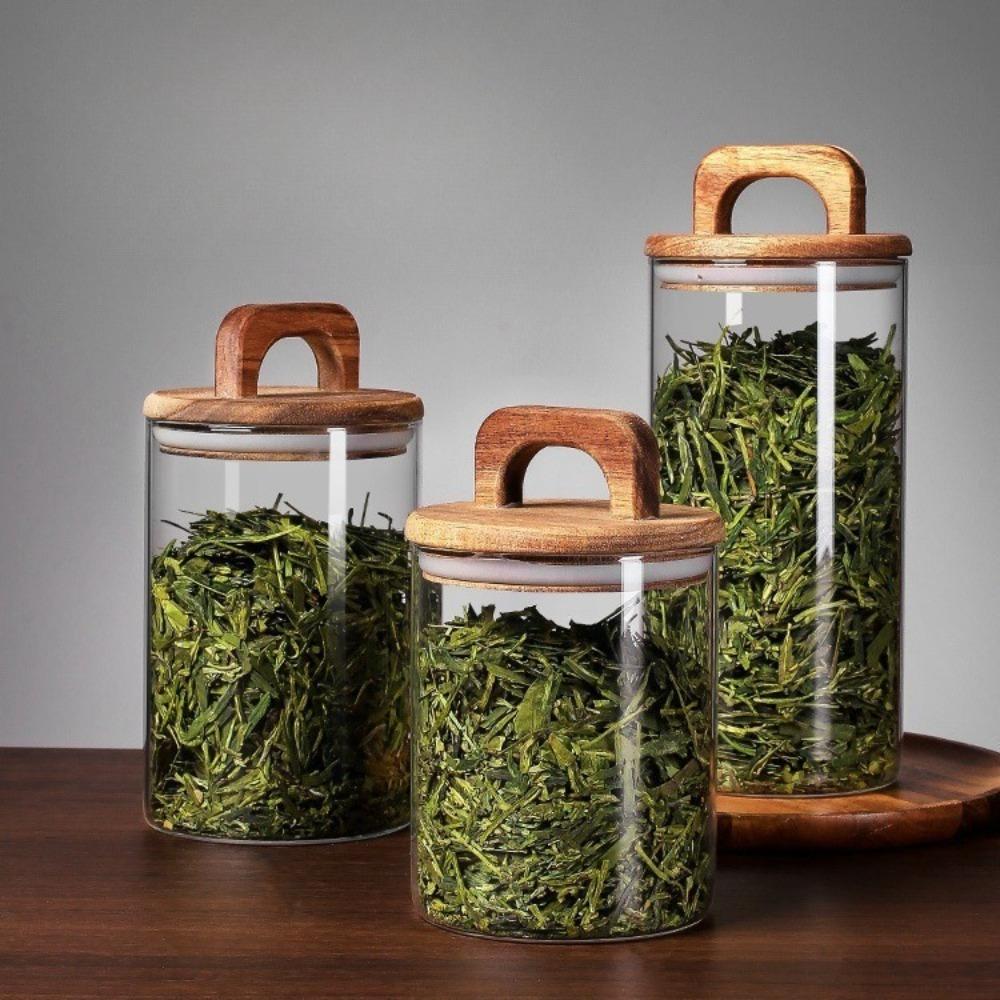 С ручкой Герметичный контейнер Стеклянный контейнер для хранения продуктов Кухонные бутылки для чая, кофе, зерен