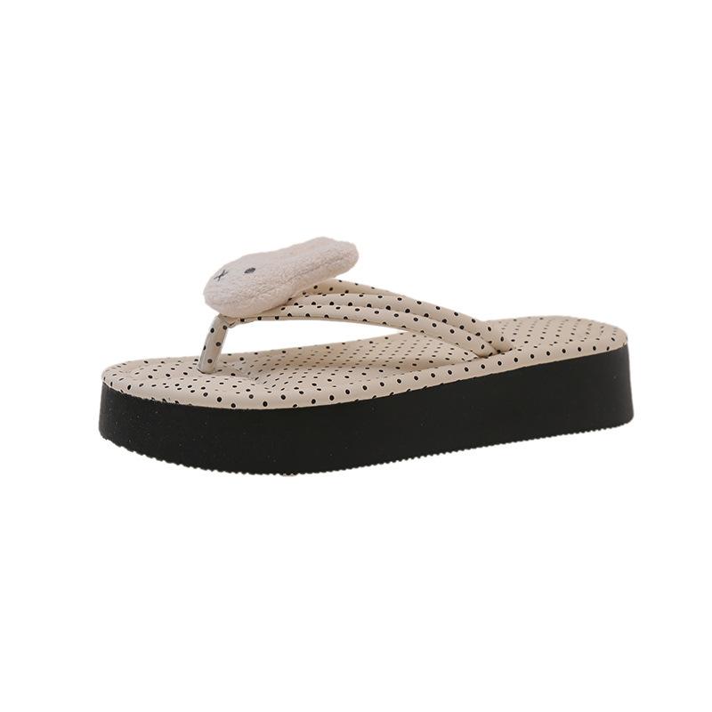 Cartoon Flip-flops Female Summer Internet Celebrity Solid Color Comfortable Thick Bottom Flat Heel Waterproof Non-slip Versatile Photo Super Cute