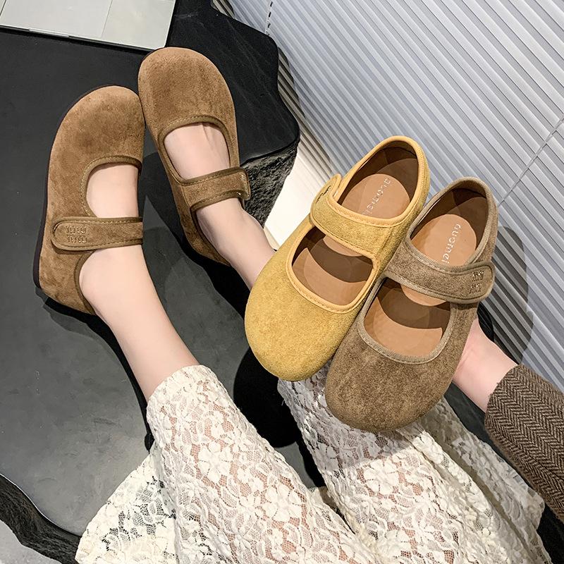 Leather All-inclusive Women's Shoes New Spring and Summer Mary Jane Single Shoes Flat Beanie Shoes Grandma Ladyshoes