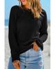 Black Waffle Knit Drop Shoulder Long Sleeve Top