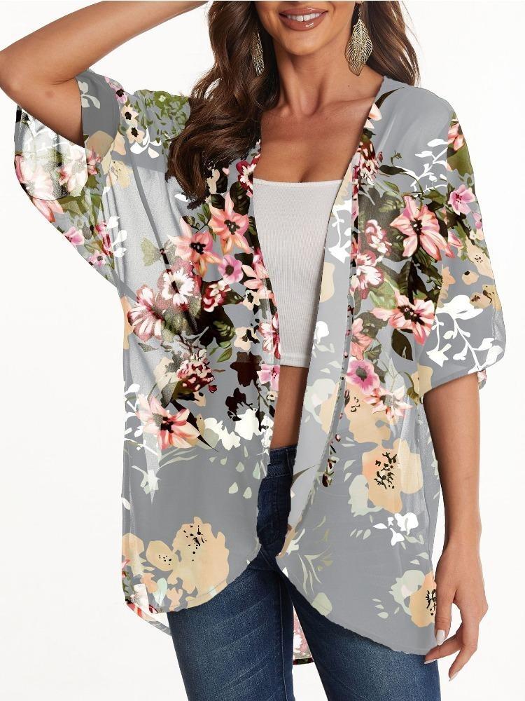 Women Printed Chiffon Sunscreen Cover Cardigan Top