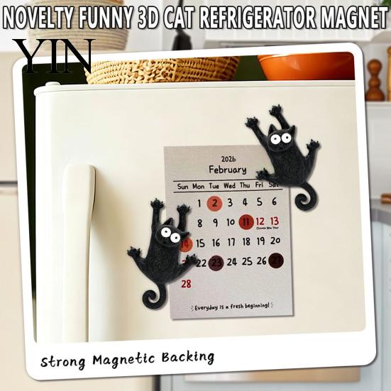 Cartoon Kitten Magnet 3D Black Cat Refrigerator Magnet, Fridge Animal Decor Shape Memo Note Holder for Kitchen Office Whiteboard Cabinet Home