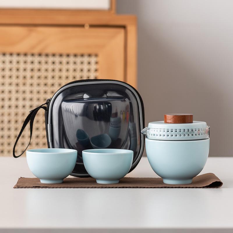 Travel tea set Kuaike cup one pot and two cups portable cover bowl small set outdoor high-end kung fu business gift set