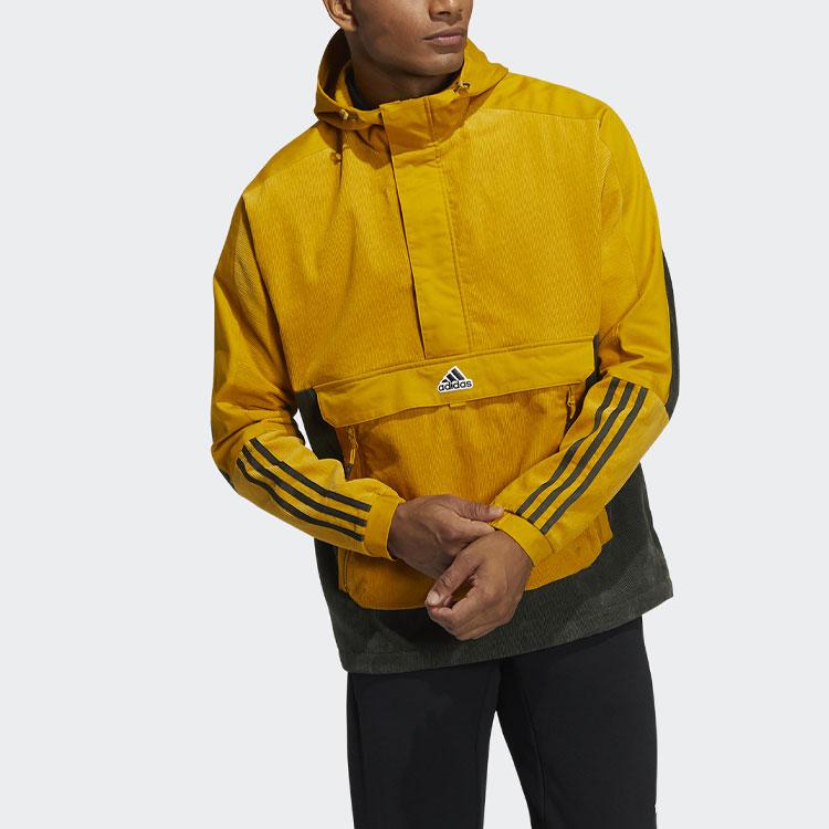 Adidas Вельветовая спортивная куртка с капюшоном и цветными блоками, мужская верхняя одежда с полумолнией и логотипом, темно-коричневая HD0366