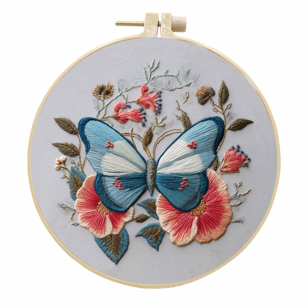 1 набор Художественная Бабочка Цветок Набор для вышивания своими руками, Набор материалов для вышивания, Включает инструменты и учебники по стежкам, подходит для начинающих