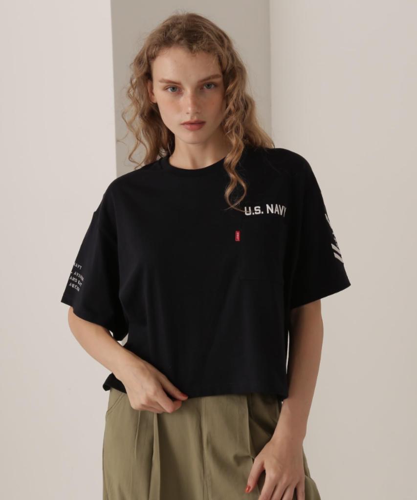 Avirex NAVAL POCKET SHORT T-SHIRT, Женская, Размер F 120, Темно-синий, 783-5935601