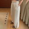 Large American Retro Cotton and Linen Striped Casual Pants for Women In Summer High Waisted Relaxed Straight Leg Floor Length Wide Leg Pants