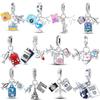 Оригинальные шармы Медь Синий чемодан Самолет Земля Бусины Подходят для браслета Женское ожерелье Ювелирные изделия Сделай сам Шармы для телефона