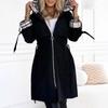 Winter Womens Plaid Print Hooded Long Trench Coat Casual Loose Fit Commute Outerwear