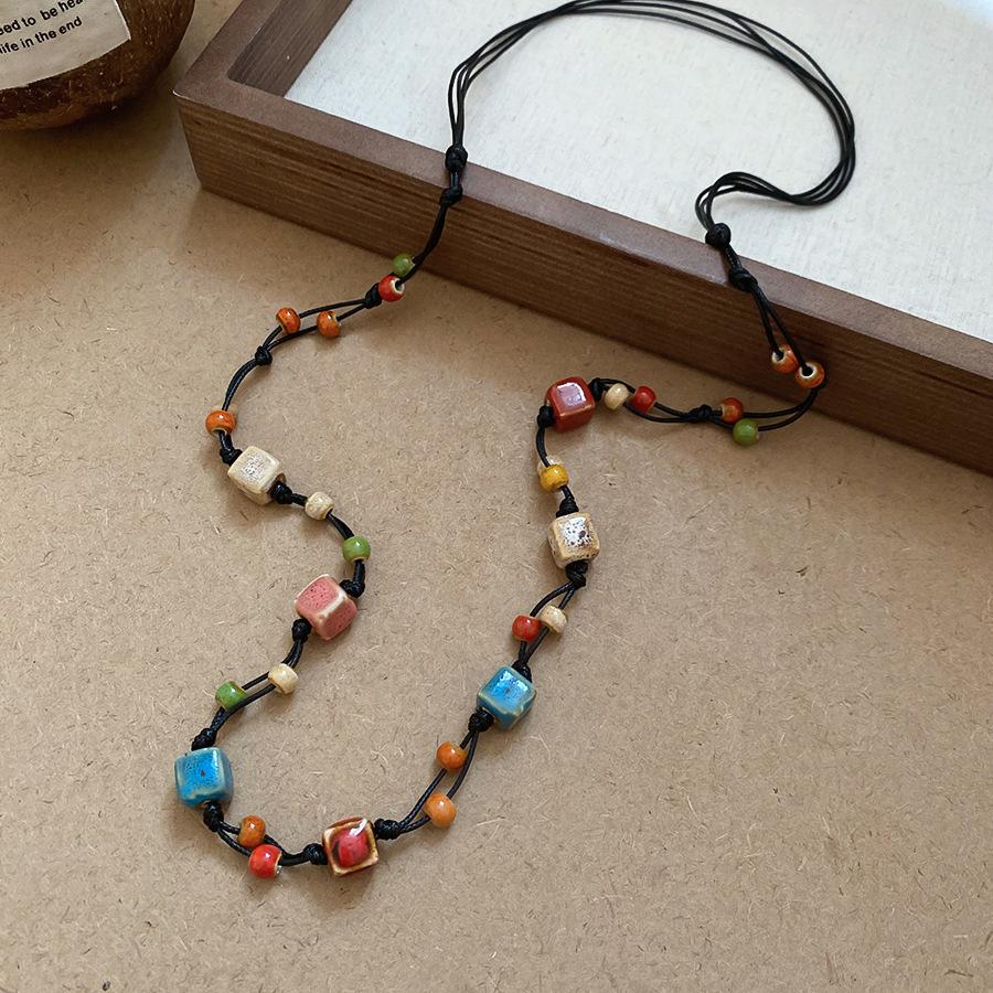 Винтажное богемное этническое ожерелье с подвеской из керамических бусин