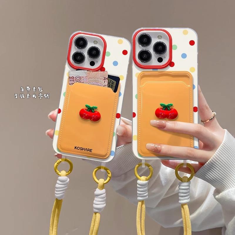 Кукла-вишня для чехла мобильного телефона Apple 16promax, чехол-кошелек для iPhone 15, ремешок 17, силиконовый 14, защитный чехол