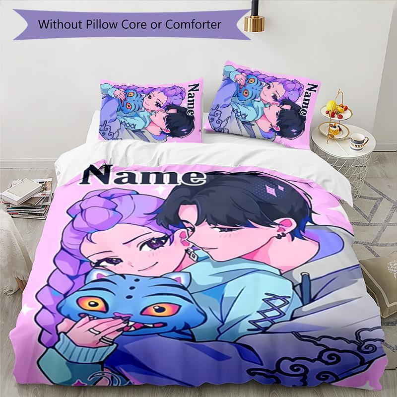 3pcs KPop Demon Hunters23 Cover Set - Personalized Name, HD Printed Bedding with 1 Cover and 2 Pillowcases - Perfect for Home Decor, Easy Care