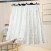 Embroidered Floral White Midi Skirt for Women - Summer A-Line Pleated High-Waist Full Flared Umbrella Skirt