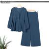 ZANZEA Женский повседневный костюм из двух частей с длинным рукавом и брюками
