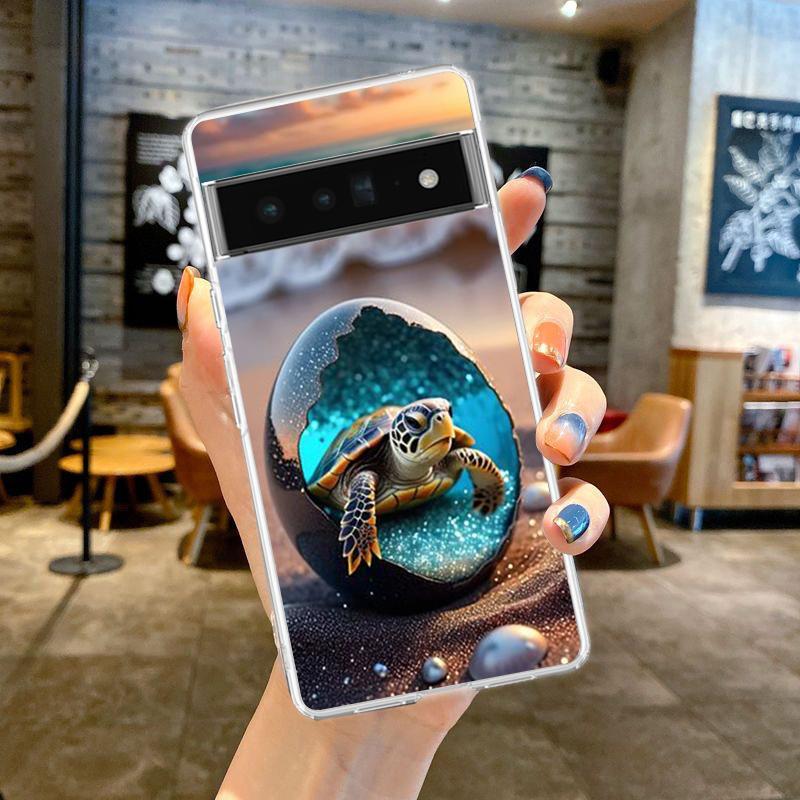 Чехол для телефона для Google Pixel 9 8 7 6 5 4 4XL 7A 6A 5A 4A 3A Pro XL Прозрачный Мягкий ТПУ Корпус Океан Милый Дельфин Морская Черепаха
