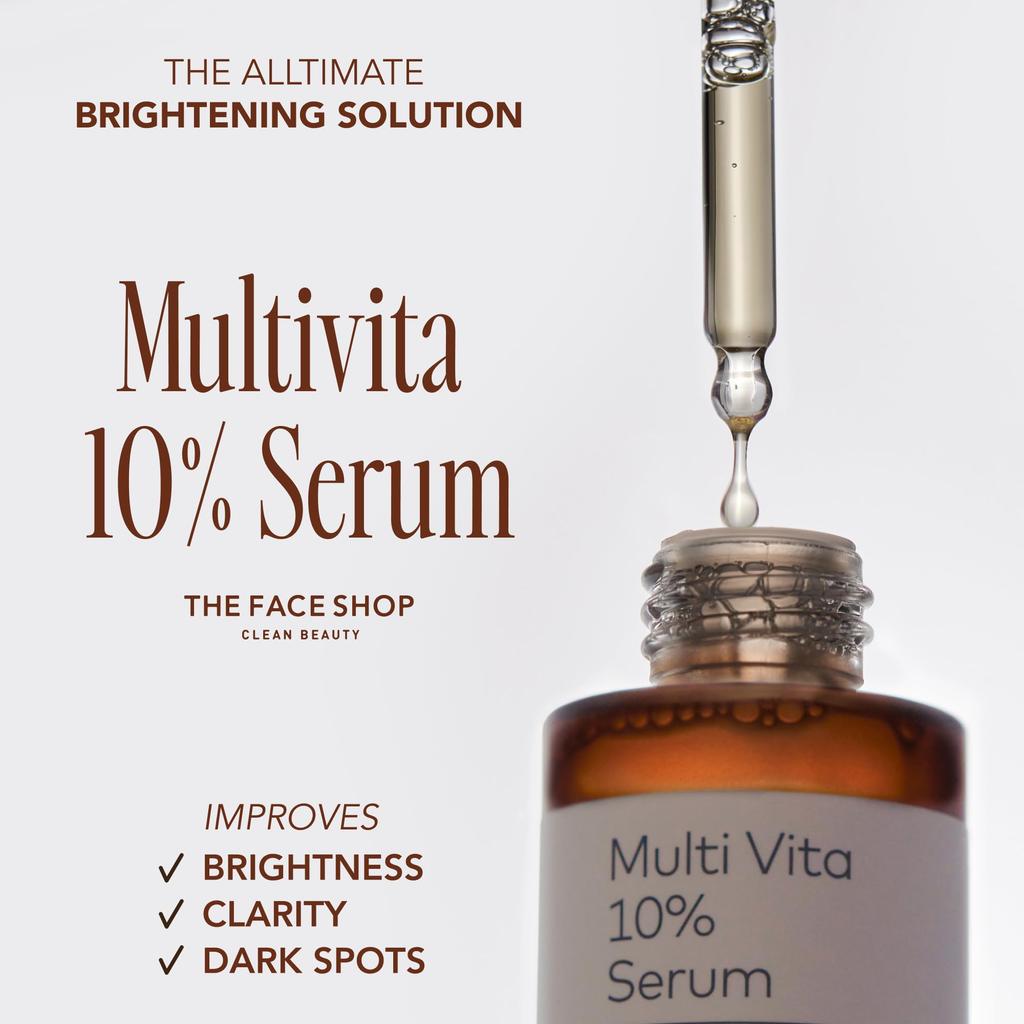 The Face Shop Alltimate Multivita Сыворотка с 10% витамином С 30 мл - Осветляющая и увлажняющая сыворотка для коррекции пигментных пятен для чувствительной кожи, Веганская корейская косметика
