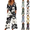 Женский свободный повседневный комбинезон с V-образным вырезом и принтом, облегающий комбинезон с широкими штанинами, комбинезон с широкими штанинами