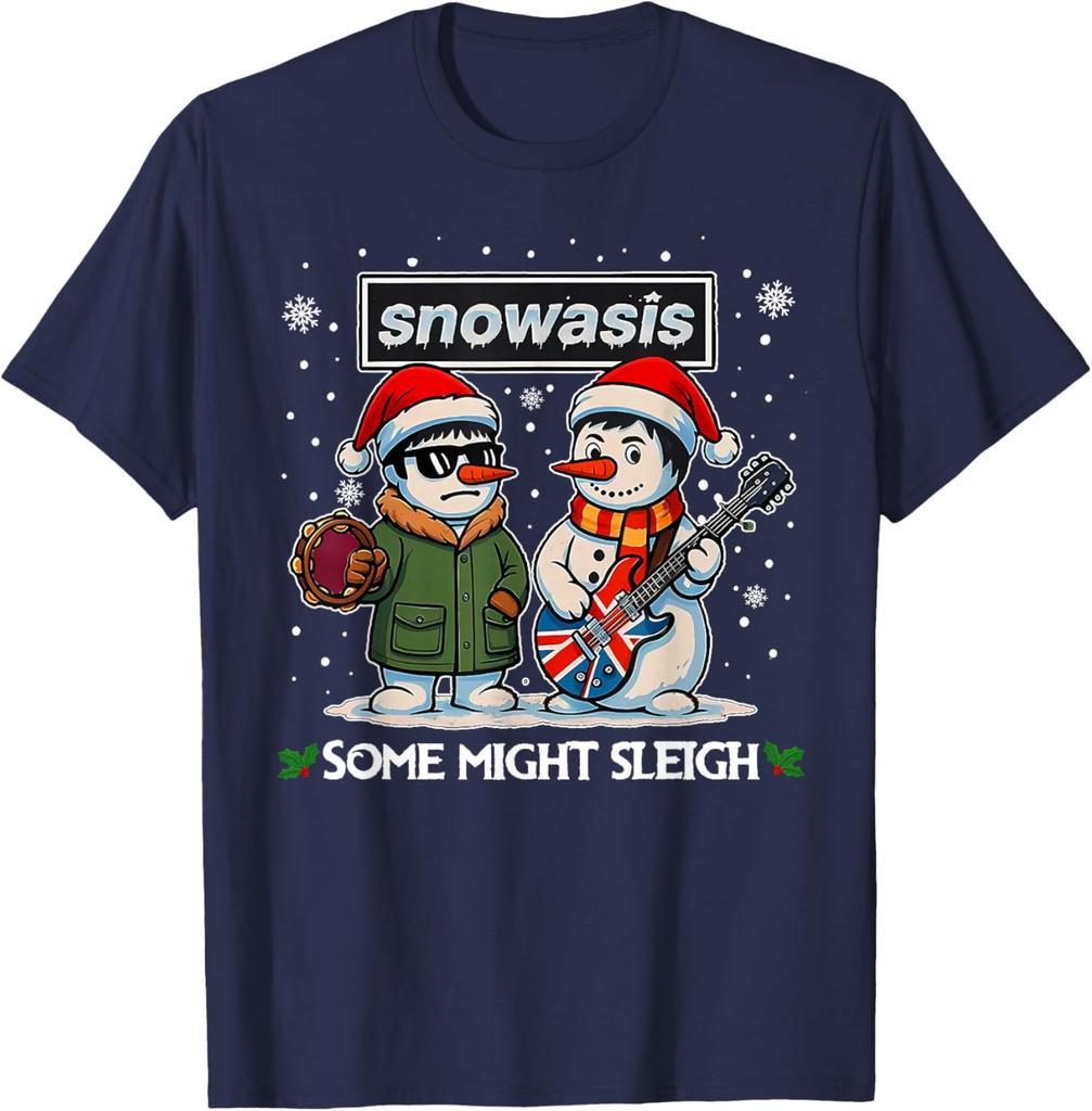 Unique Funny SNOWASIS Some Might Sleigh Snowman Rock Band Parody Regular Short Sleeve TShirt New Arrival Unisex Crewneck Tops