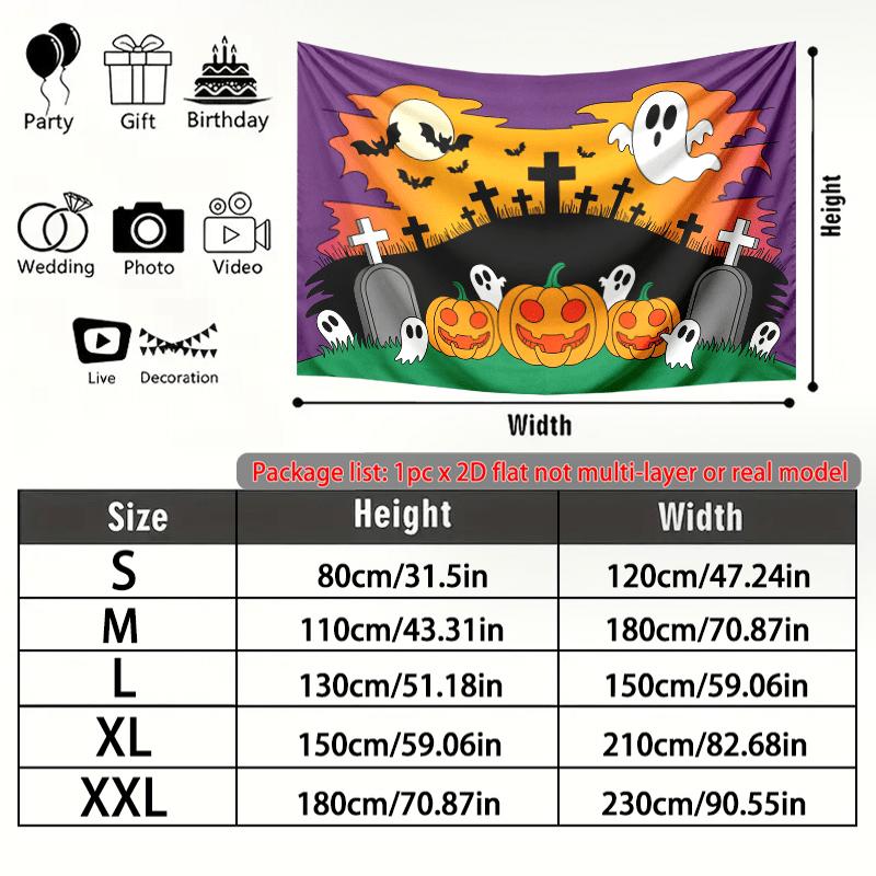 Home Pumpkin Ghost Halloween Party Backdrop, Spooky Polyester Banner for Wall Decor & Photo Booth