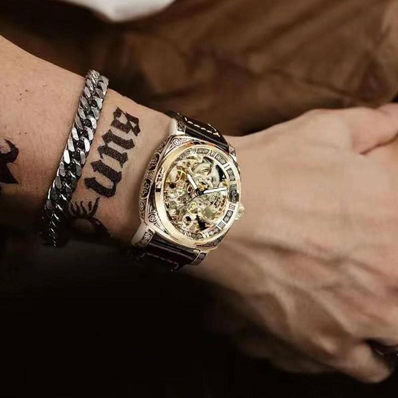 Fenshi FENSIR 8837 Мужские автоматические механические часы - Полый дизайн, Водонепроницаемые, Повседневный ремешок.