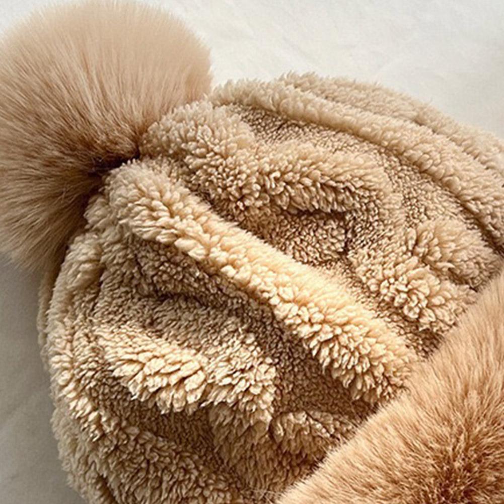 Зимняя вязаная шапка с флисовой подкладкой и ушами, ветрозащитная, теплая для улицы, с капюшоном и воротом C W0B6