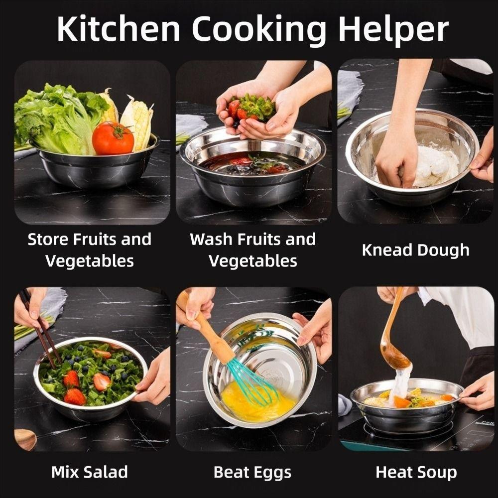 New Round Stainless Steel Bowls Thicken Multiple Sizes Prep Bowls Vegetable Bowl