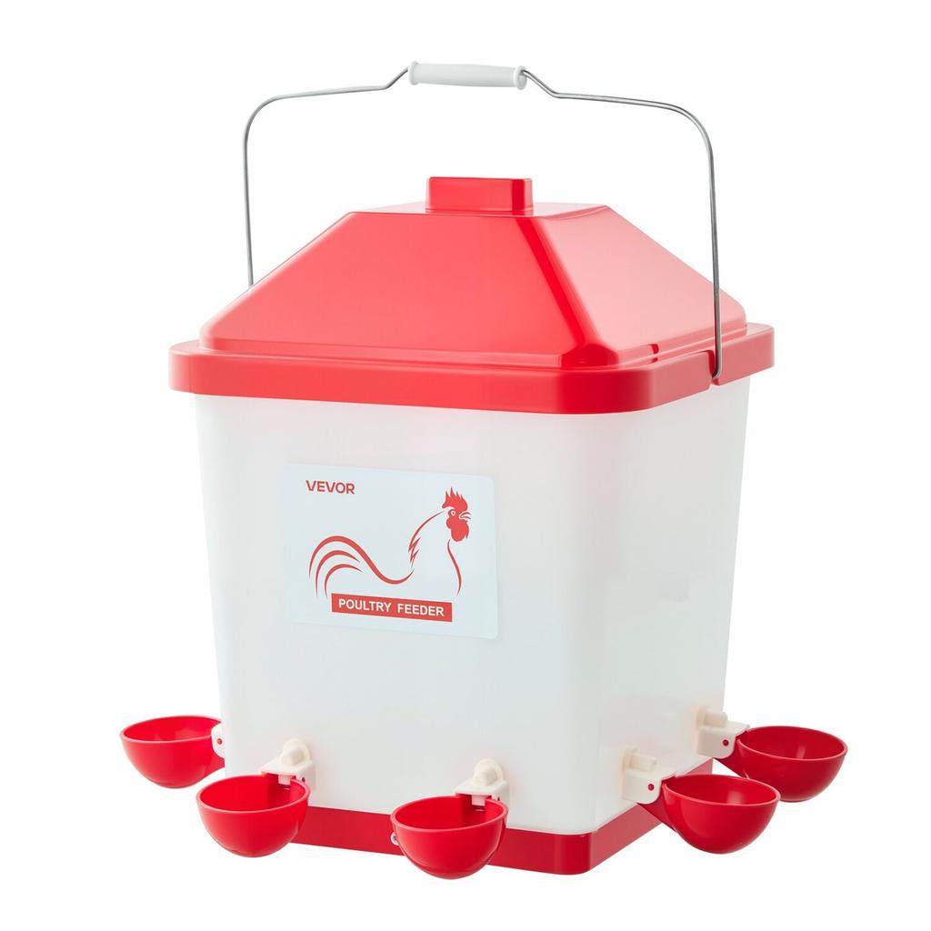 19L Automatic Chicken Waterer, 6 Water Ports, Automatic-Fill Water Cup, Automatic Gravity Waterer with Convenient Handle Sealed Rubber Ring,