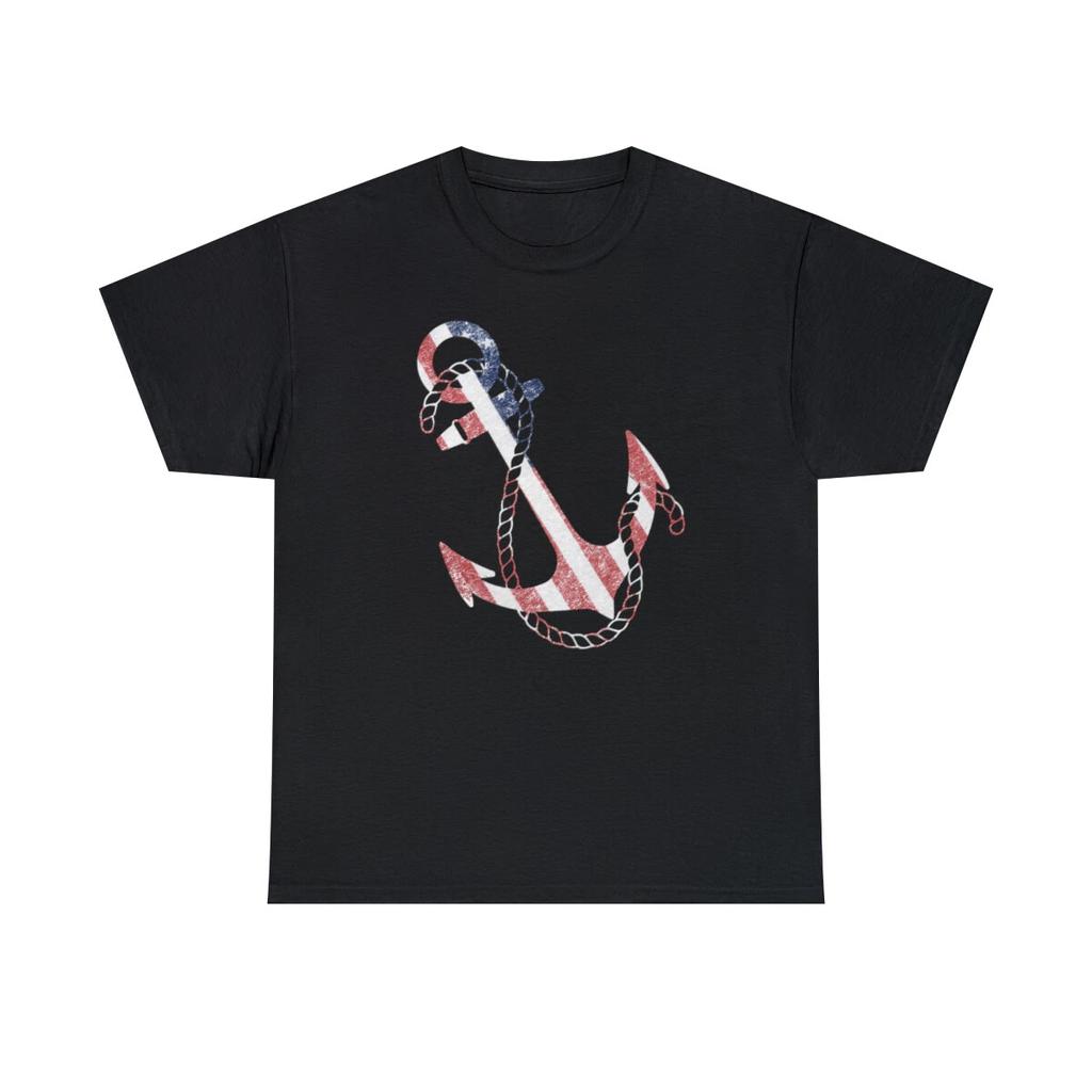 Retro USA Flag Anchor Graphic T-Shirt, Sizes S-5XL