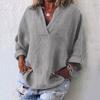 Women's Fashion Casual V Neck Long Sleeve Pullover Top Linen Cotton Blend