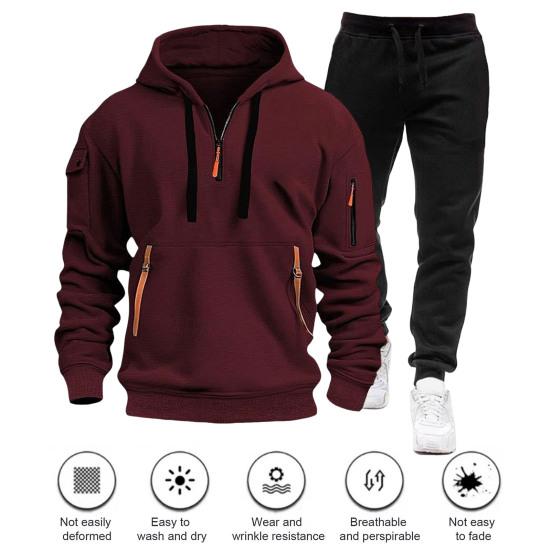 Комплект из 2 предметов: мужская толстовка, брюки, комплект с капюшоном, завязками на шнурке, длинные спортивные топы с эластичной талией, длинные брюки, однотонный мешковатый спортивный костюм