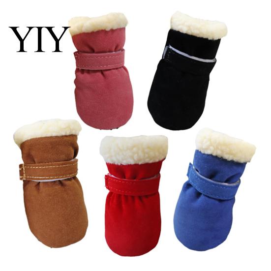 Dog Winter Boots 4Pcs Booties, Fleece Lined Snow Boots, Warm Adjustable Lightweight Pet for Ice Paw Protectors with Non-slip Soles Cold Weather
