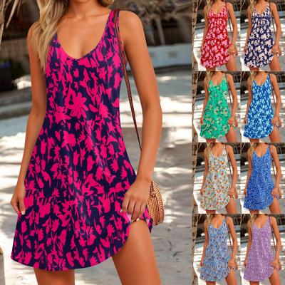 Женский повседневный сарафан с карманами, летнее пляжное платье в стиле бохо, блузки с цветочным принтом для женщин, футболки, платье с v-образным вырезом, свободные платья-майки