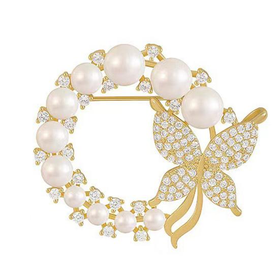 Ladies Butterfly Brooch Pin Rhinestone Faux Pearl Butterfly Brooch Lapel Brooch Pin
