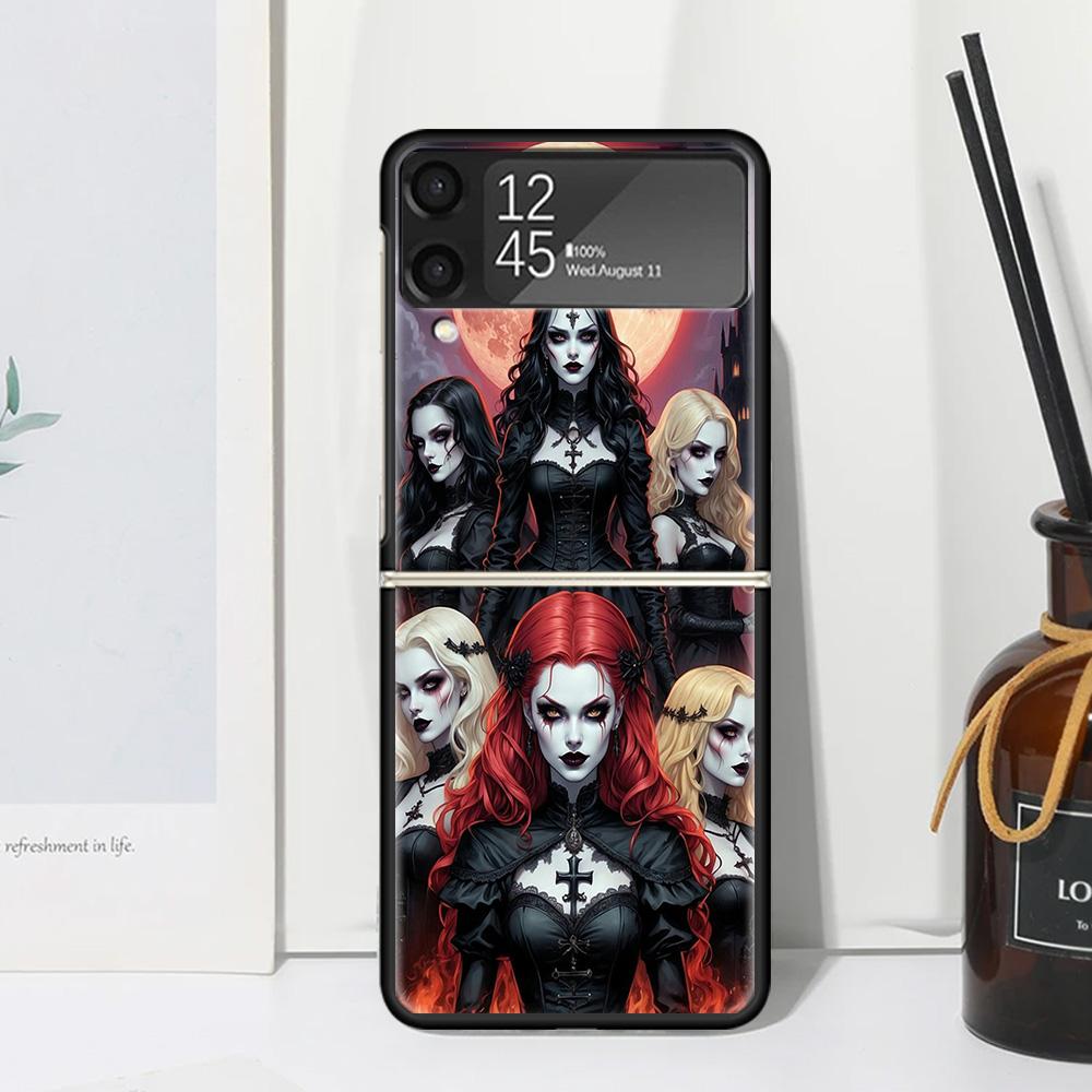 Чехол для телефона на Хэллоуин Лунная Ведьма Ужасы для Samsung Galaxy Z Flip 7 6 5 4 3 5G Flip3 Flip4 Flip5 ZFlip6 ZFlip7 Черный Fundas