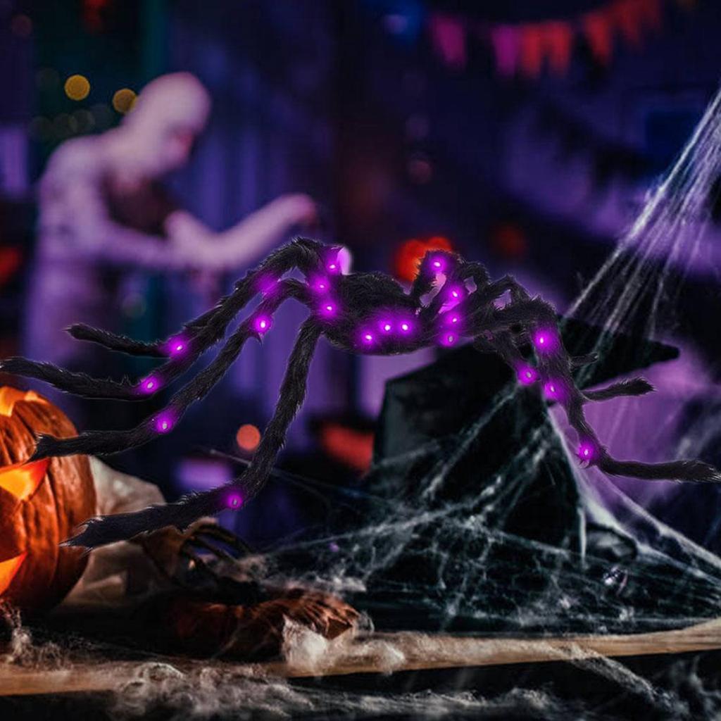 125см Светодиодный Волосатый Паук Светящийся Гигантский Паук Плюшевая Игрушка Реквизит для Дома с Привидениями В помещении На улице Двор