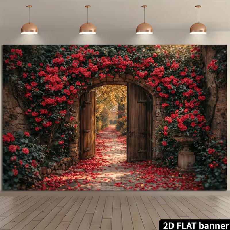 2D Red Flower Archway Backdrop Garden Wedding Photography Background Banner