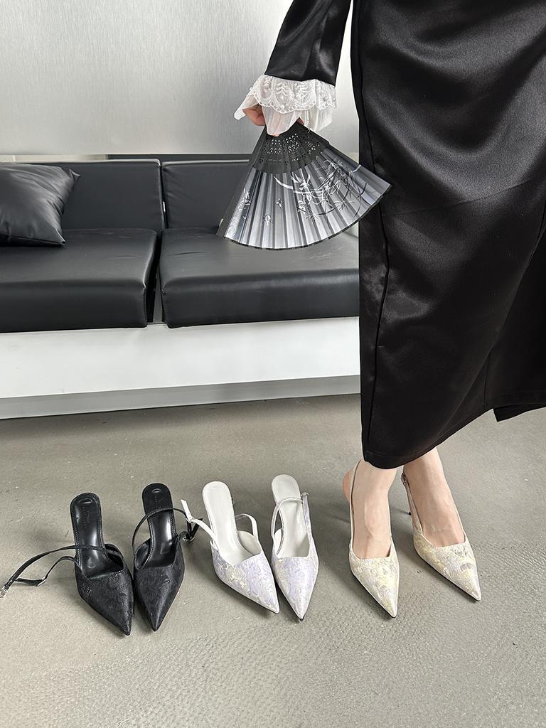 Мода Черный Бежевый Фиолетовый Женские Сандалии Острый Носок Летние Туфли Шелковые Элегантные Модные Вечерние Сандалии Тонкие Высокие Каблуки Сзади Ремешок 39