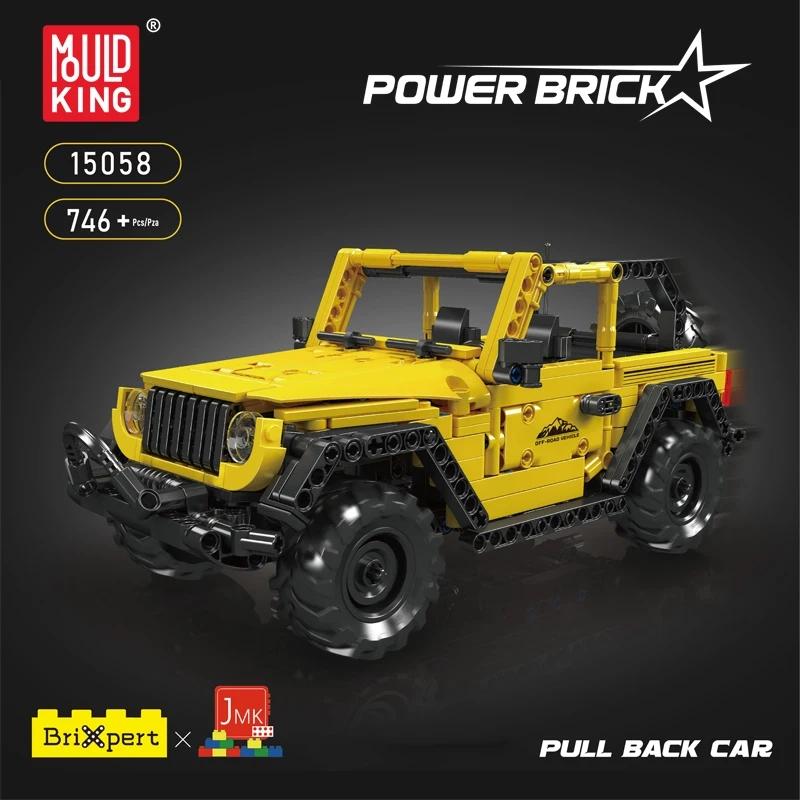 MOULD KING 15058 Технический автомобильный строительный блок Wrangler SUV, модель автомобиля с откатом в сборе, кирпичный автомобиль, игрушки, детский рождественский подарок