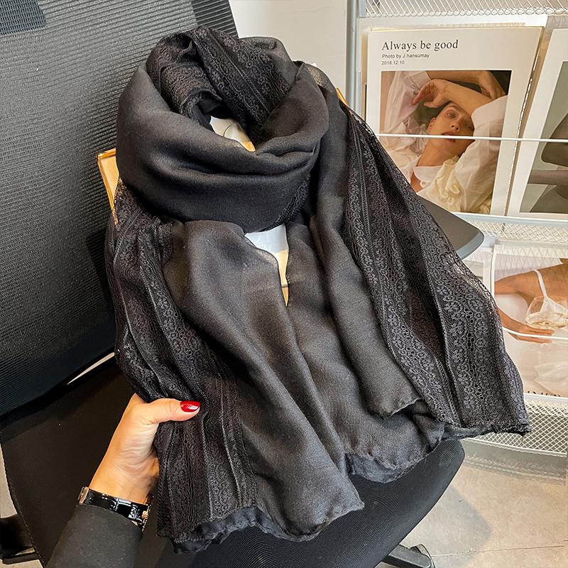 Flaxen lace cotton and linen scarf women's summer shawl spring and autumn foreign style fashion blue silk scarf yarn thin